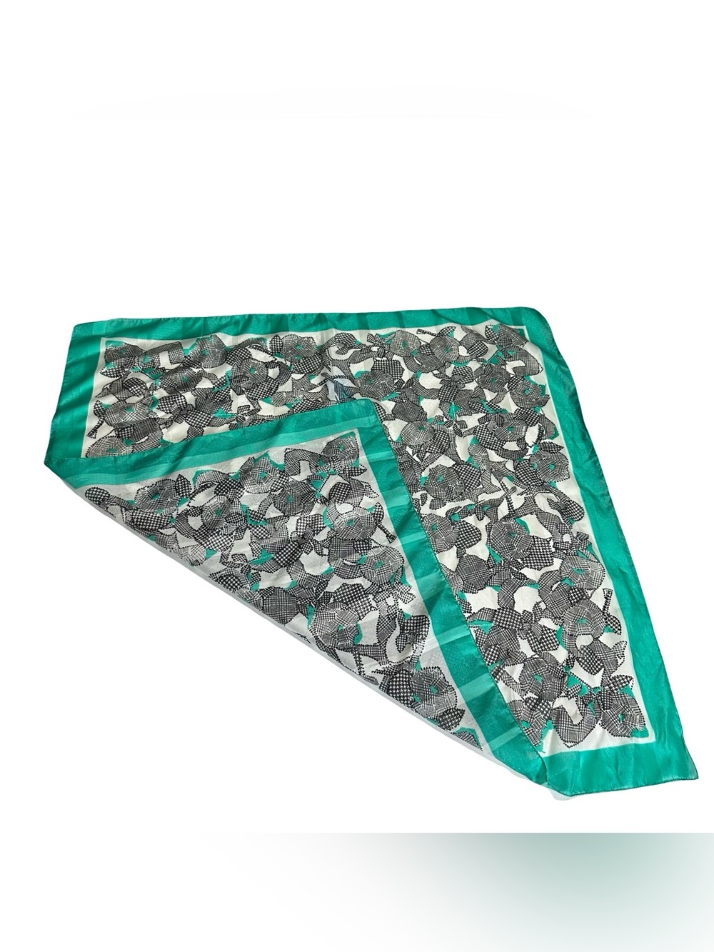 Silk-Feel Floral Print Scarf in Teal